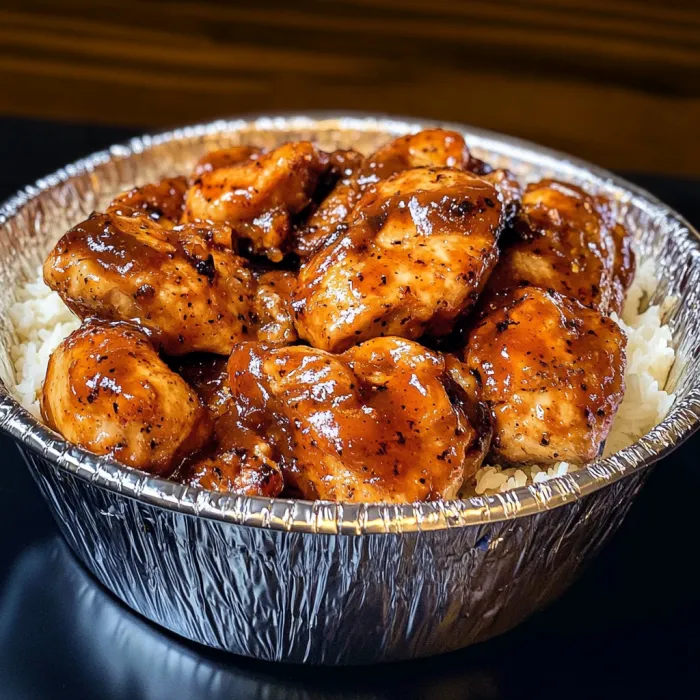 A bowl of chicken with rice.