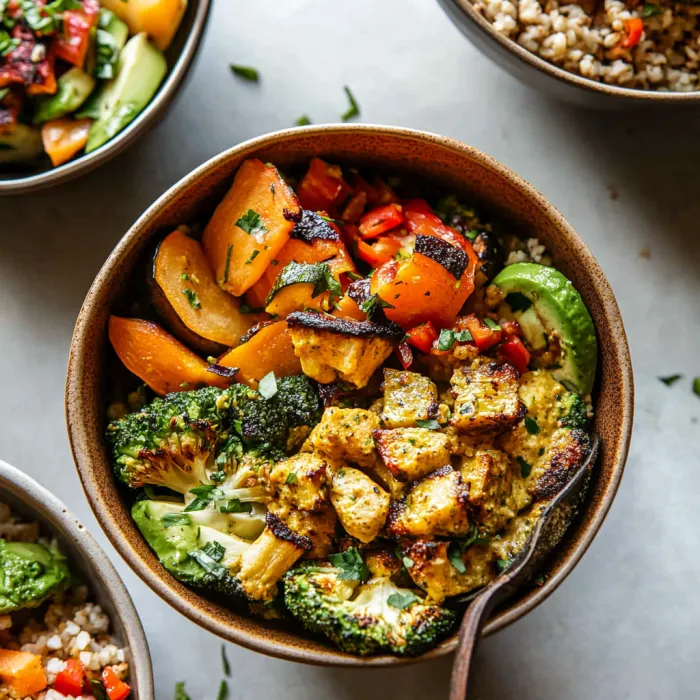 A bowl of food with broccoli, carrots, and rice.