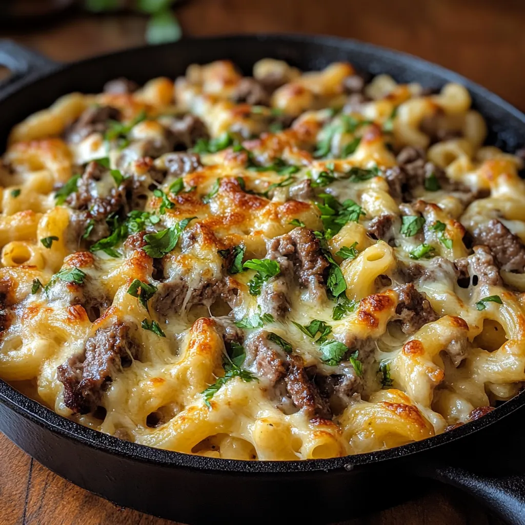 A delicious looking pasta dish with meat and cheese.