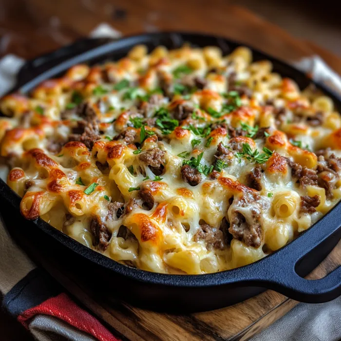 A pan of macaroni and cheese.