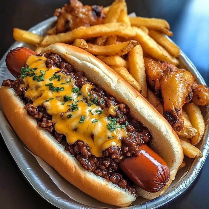 A hot dog with chili and cheese on a bun.