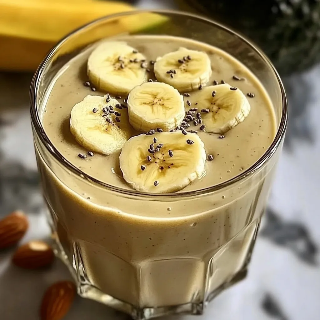 A glass of banana and almond milk.