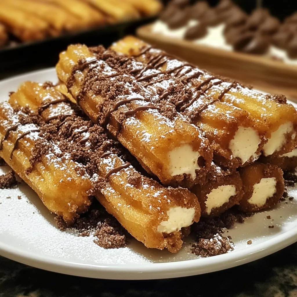 A plate of pastries with chocolate drizzle.