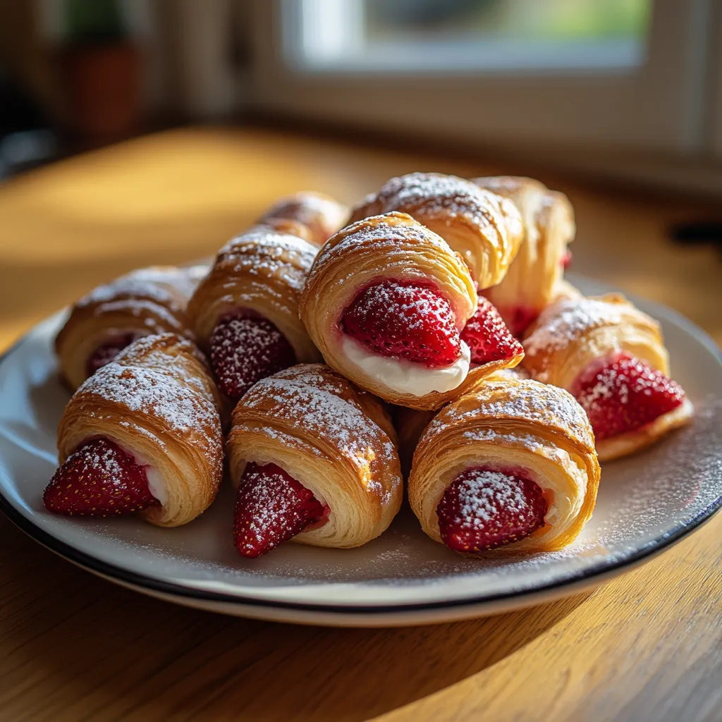 A plate of pastries with strawberries on top.