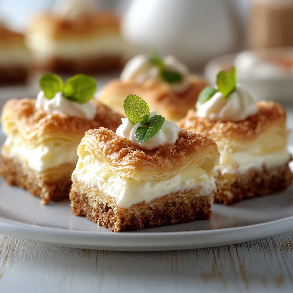 A plate of desserts with mint leaves on top.