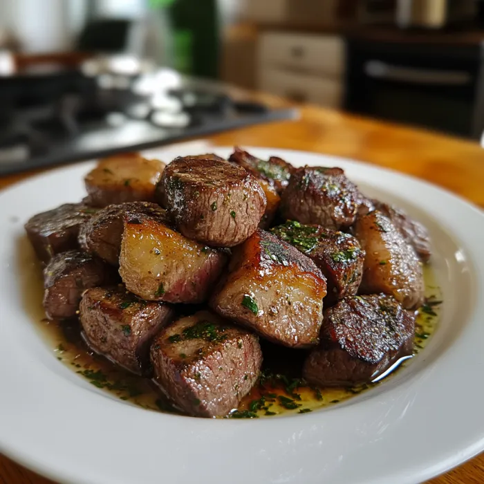 A plate of meat with a green topping.