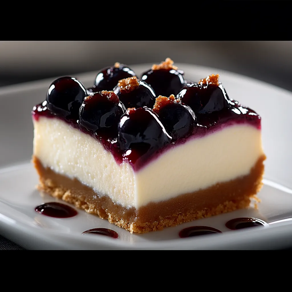A slice of cheesecake with blueberries on top.