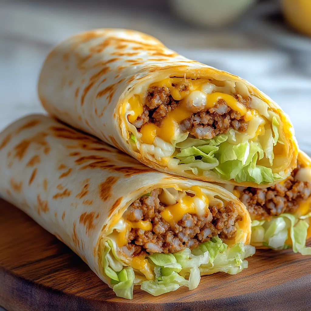 Two burritos with lettuce and cheese.