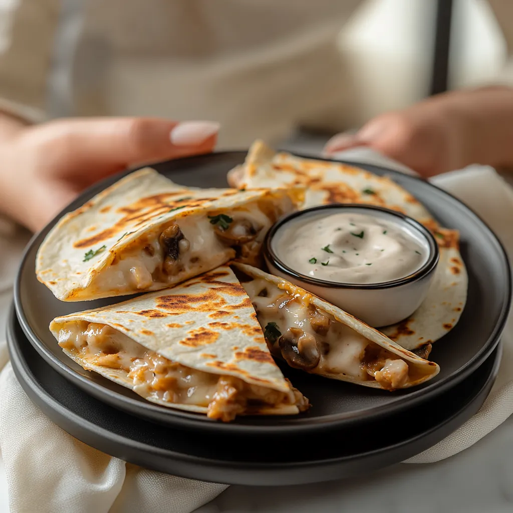 A plate of food with a bowl of sauce.