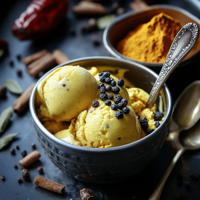 A bowl of ice cream with blackberries on top.