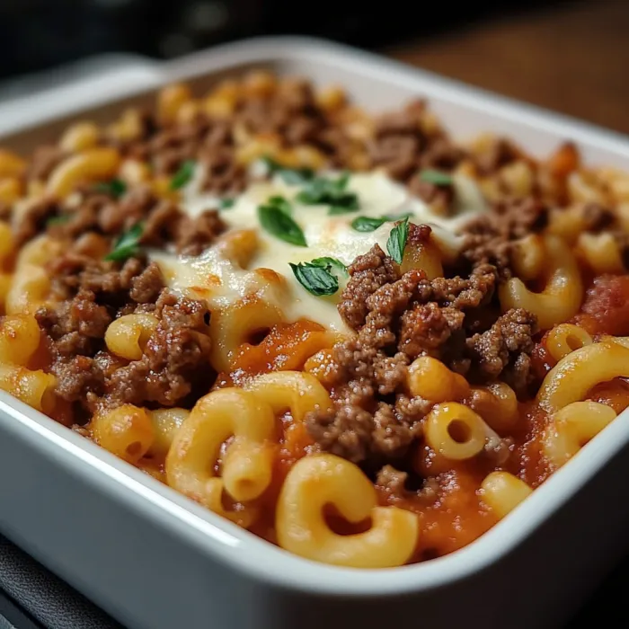A bowl of macaroni and cheese with meat.