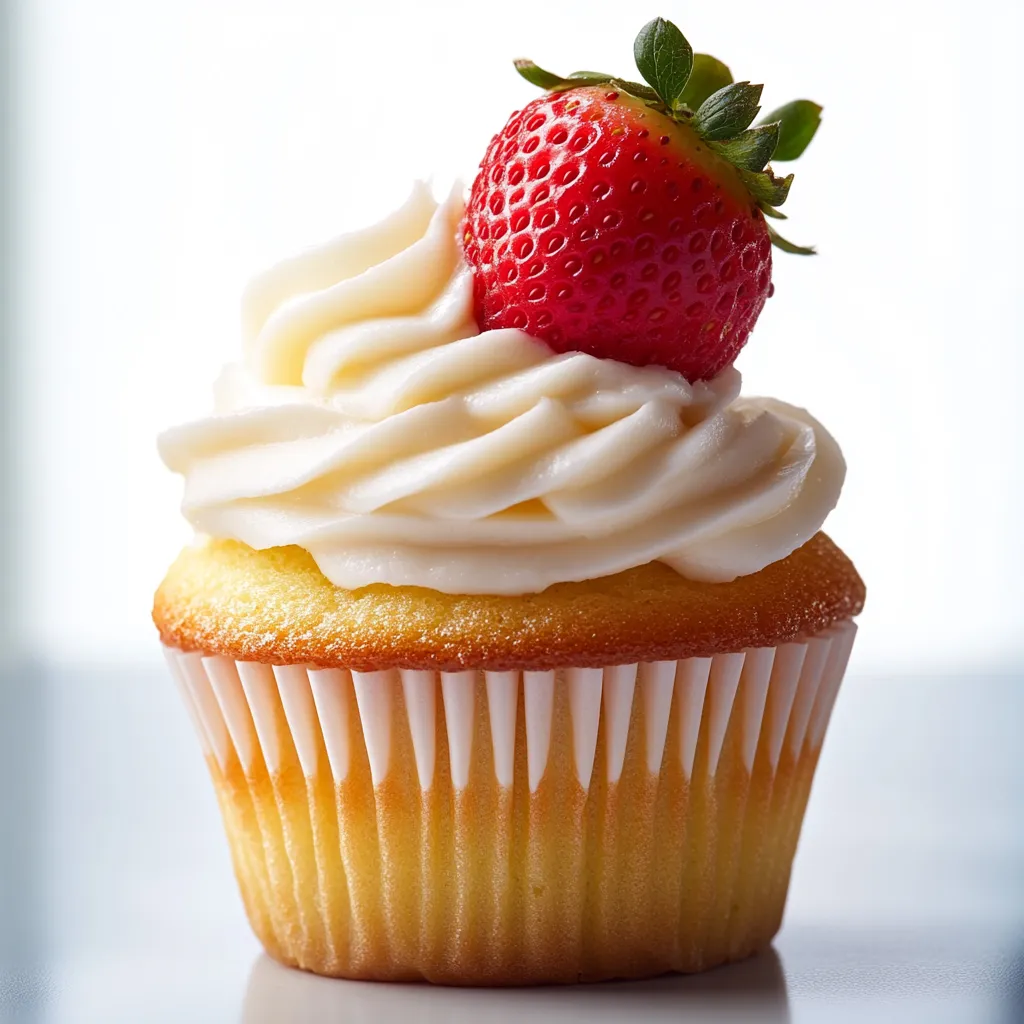 A cupcake with a strawberry on top.