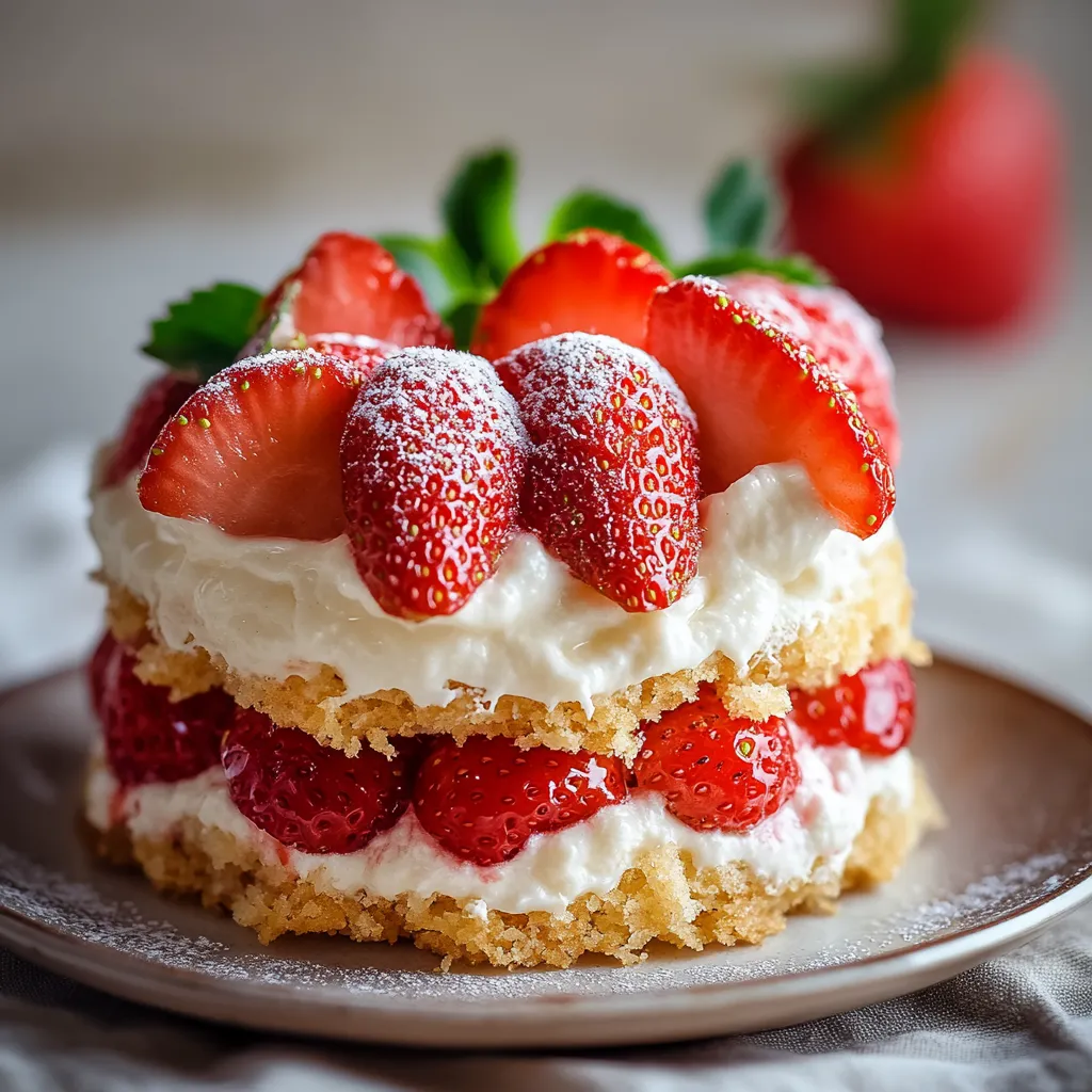 A slice of strawberry cake with whipped cream.