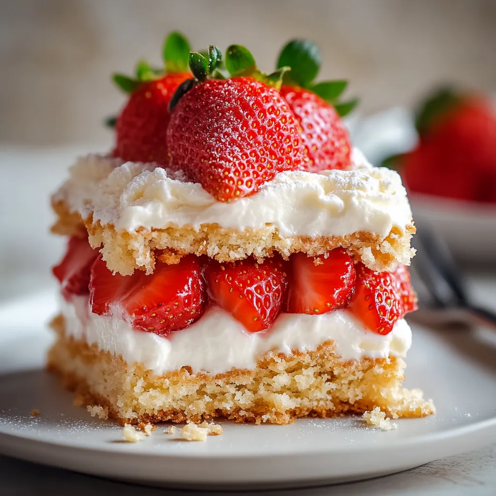 A slice of cake with strawberries on top.
