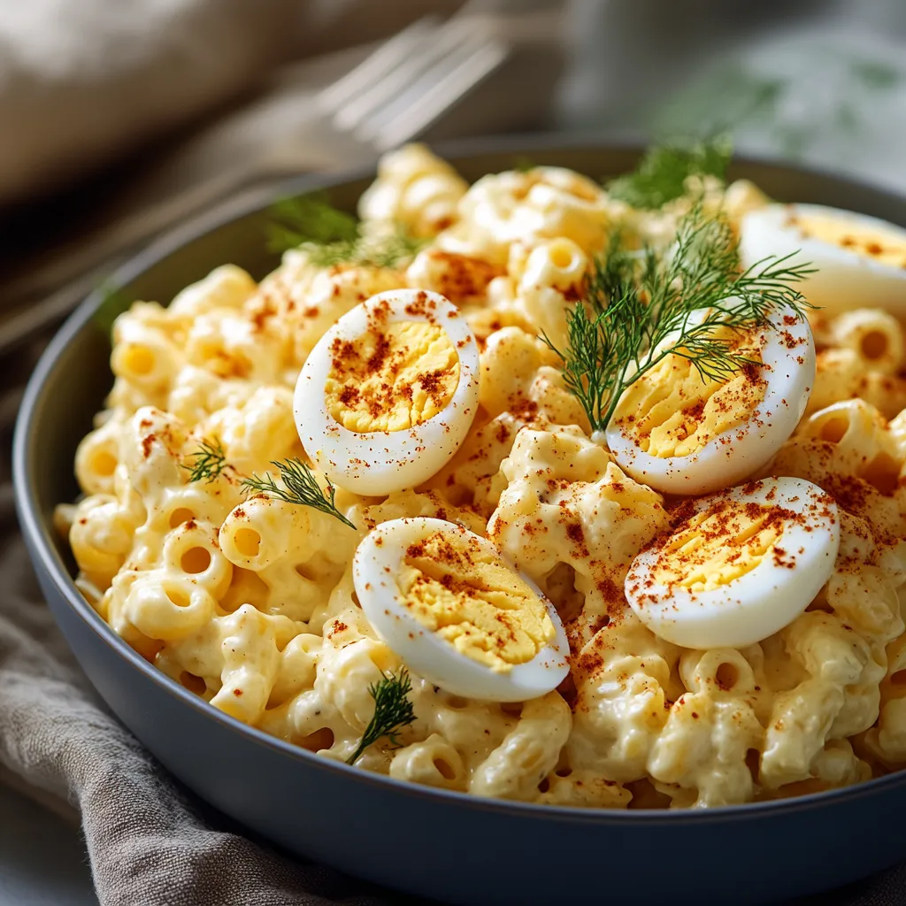 A bowl of macaroni and cheese with eggs on top.