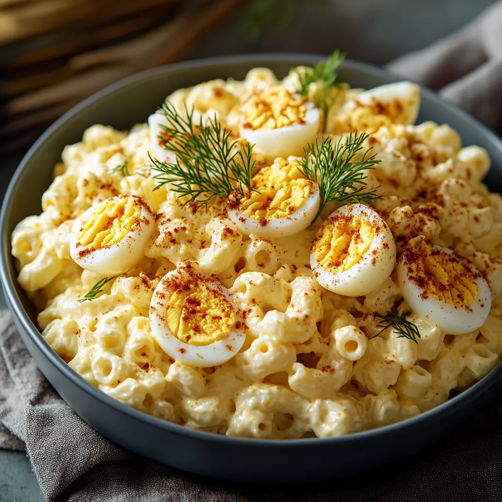 A bowl of macaroni and cheese with eggs on top.
