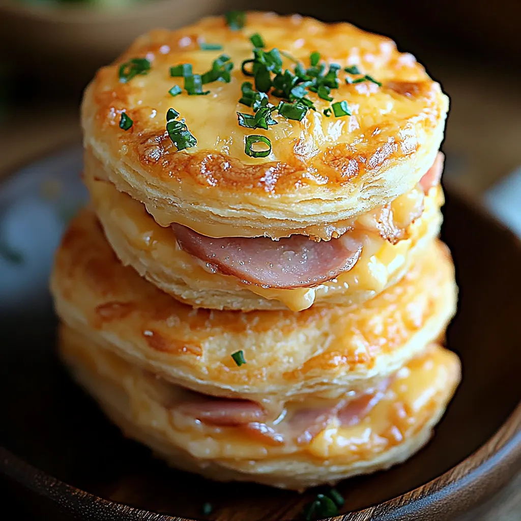 A stack of three sandwiches with cheese and bacon.