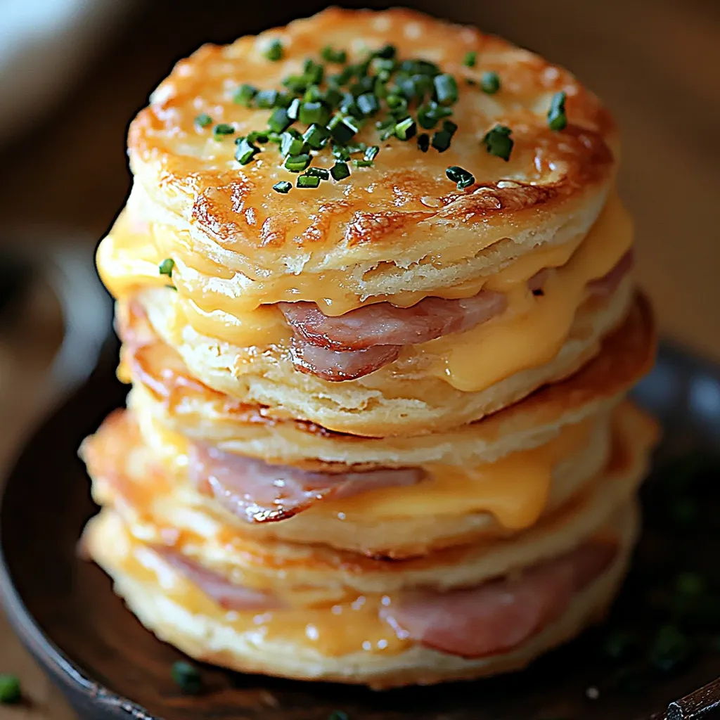 A stack of ham and cheese sandwiches.