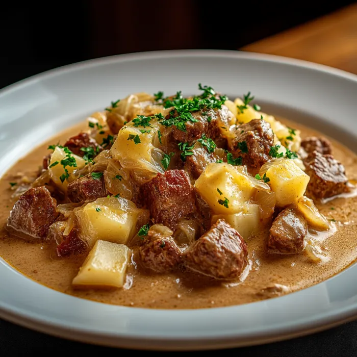 A plate of food with meat and potatoes.
