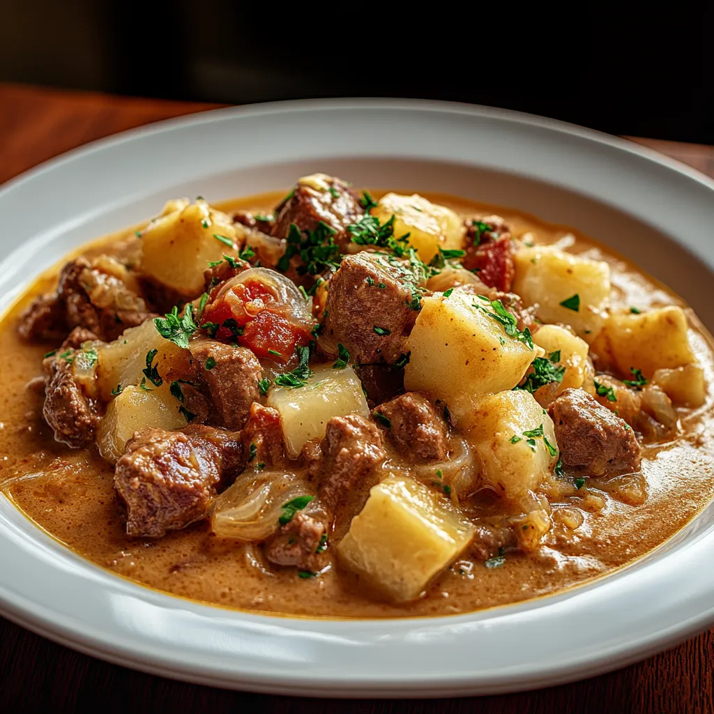A plate of food with meat and potatoes.