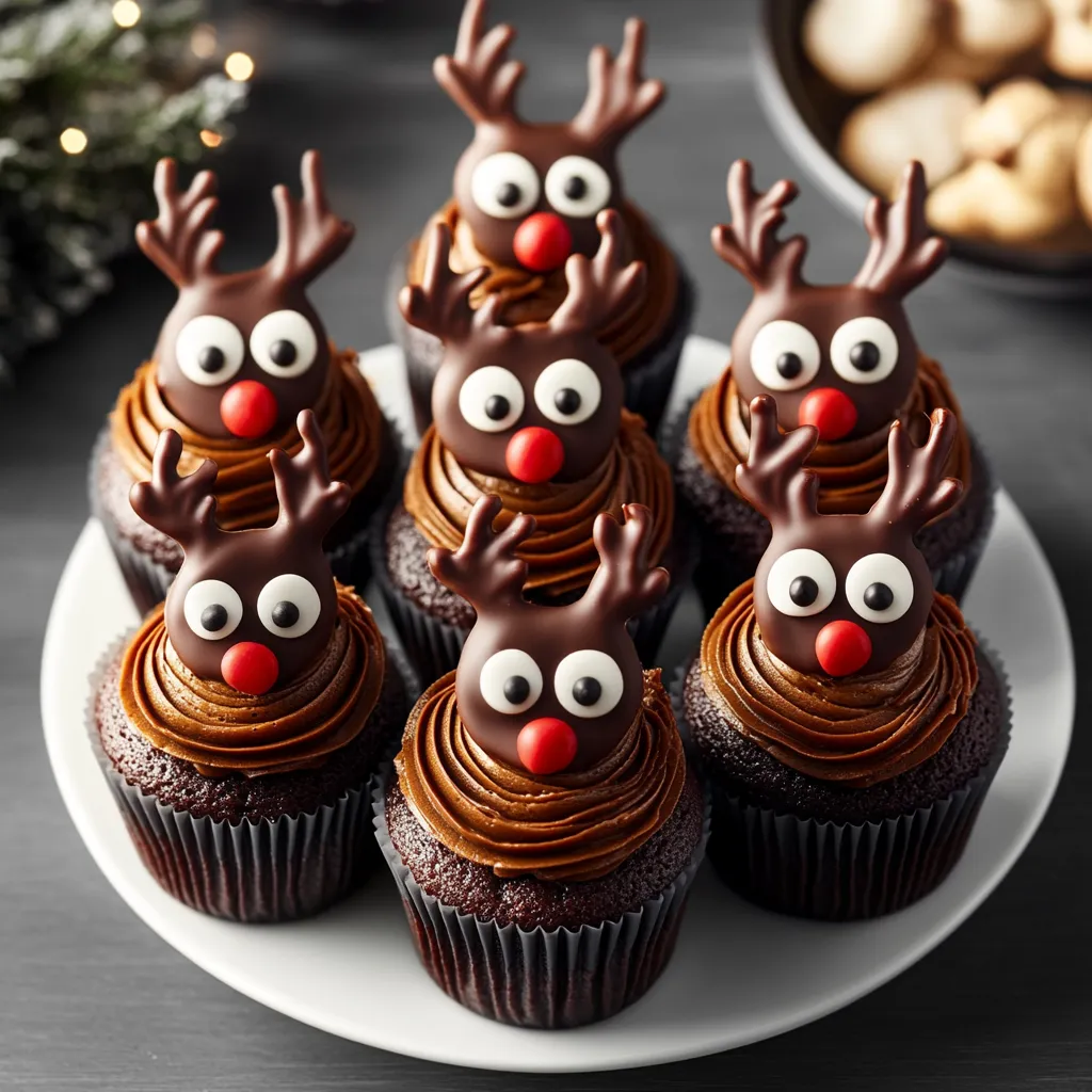 Chocolate cupcakes with chocolate frosting and chocolate eyes.