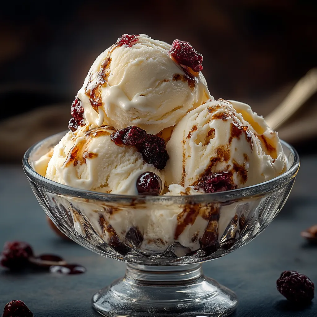 A bowl of ice cream with chocolate sauce and raspberries.