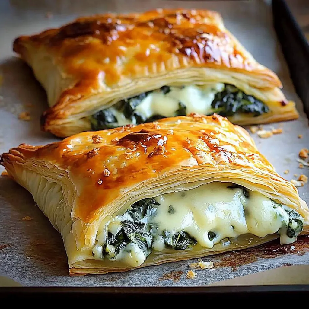 Two pastry filled with spinach and cheese.
