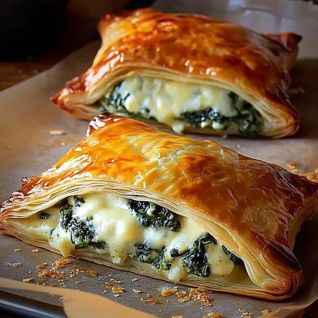 Two pastry filled with spinach and cheese.