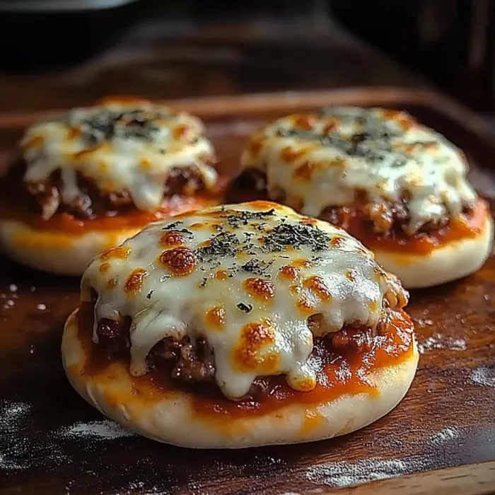 Three cheese pizzas on a wooden board.