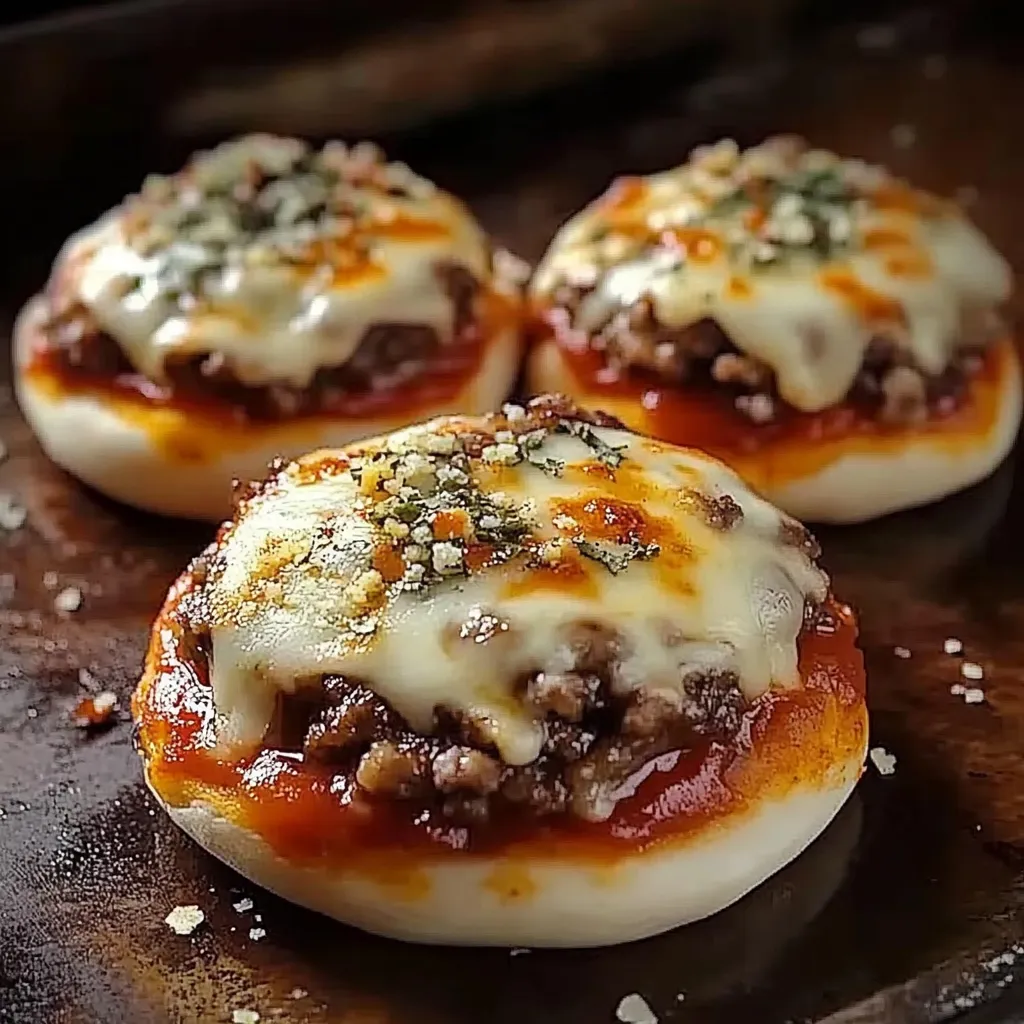 Three cheese and meat filled pizzas on a tray.