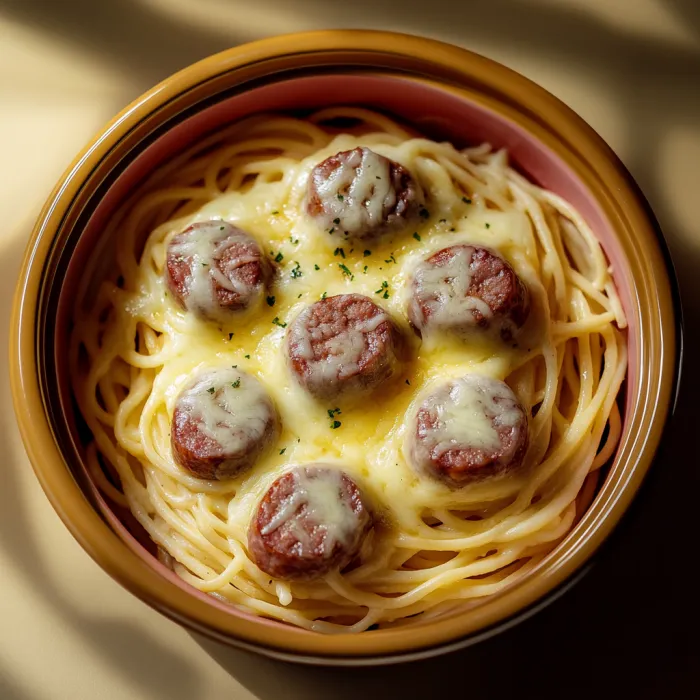 A bowl of spaghetti with meatballs.