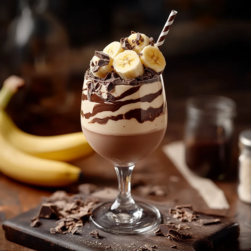 A glass of chocolate and banana ice cream.