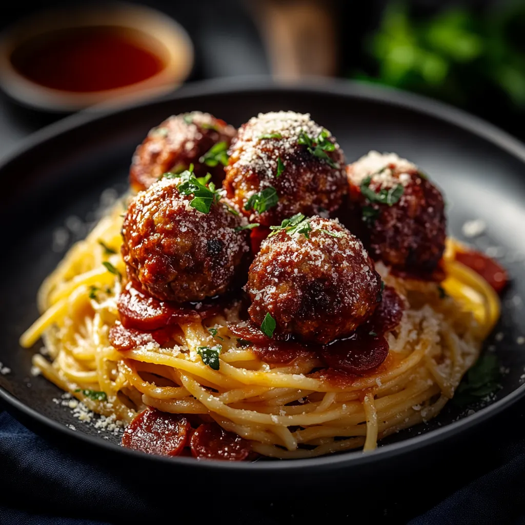 A plate of meatballs with sauce on top.