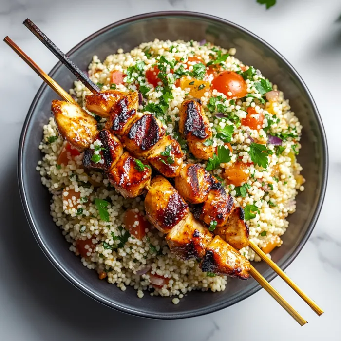 A bowl of rice with chicken and vegetables.