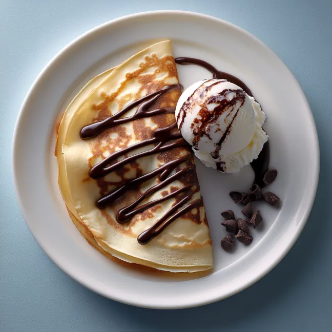 A plate of food with a chocolate sauce and ice cream.
