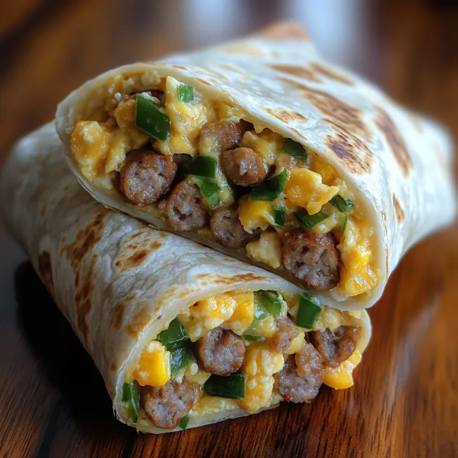 A burrito with sausage and green peppers.