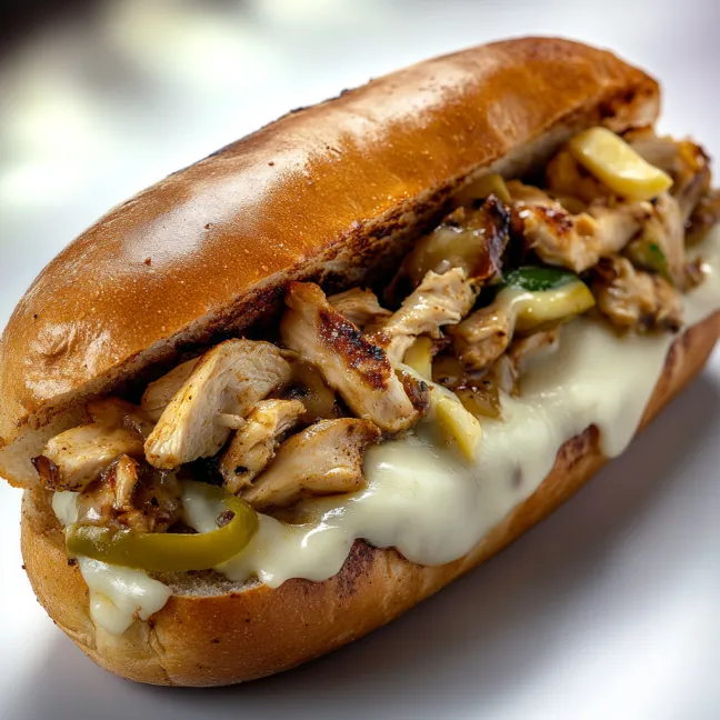 A sandwich with chicken and cheese.