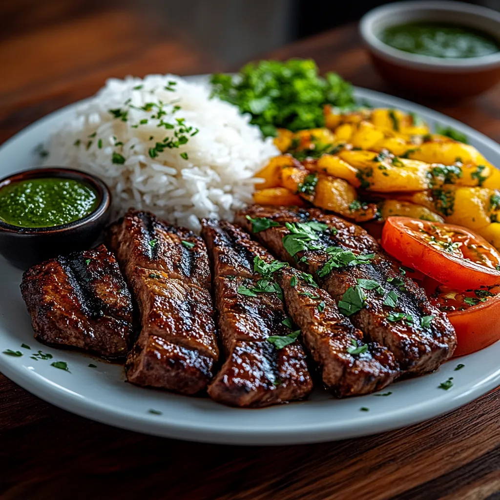 A plate of food with rice, meat, and vegetables.