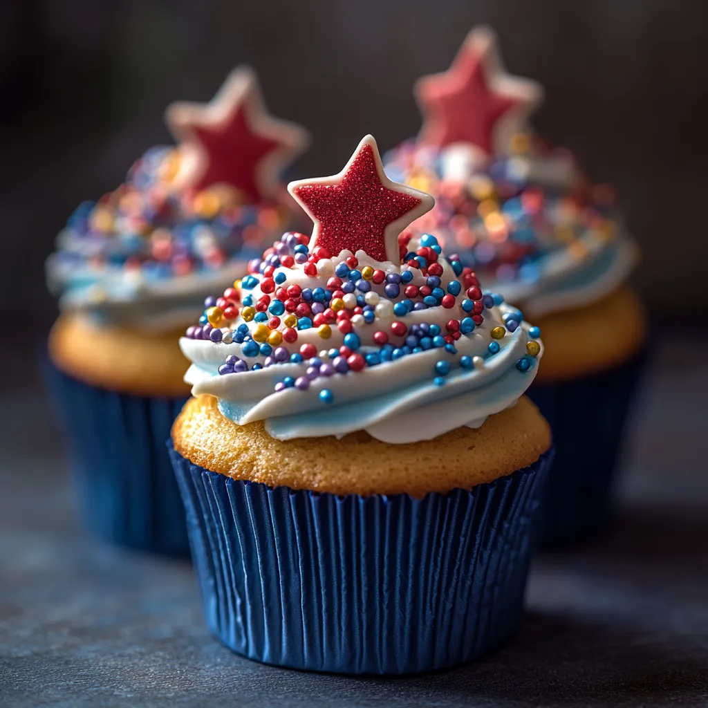 Two cupcakes with stars on top.