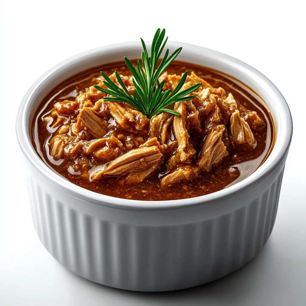 A bowl of soup with a sprig of parsley on top.