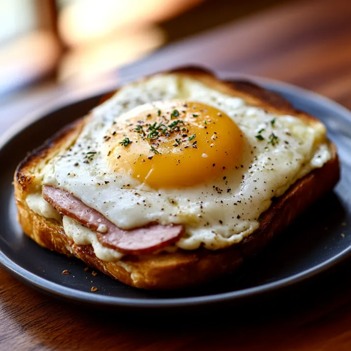 A breakfast sandwich with eggs, ham, and cheese.