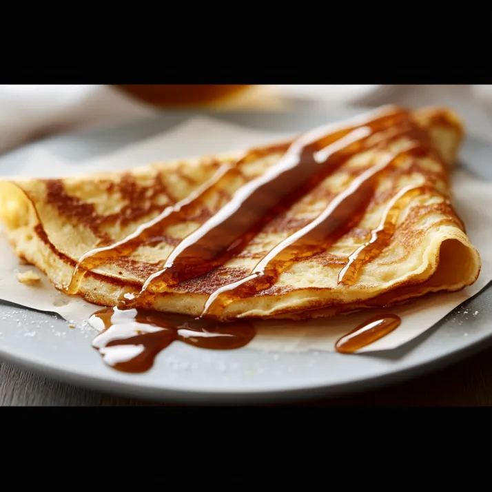 A plate of food with syrup drizzled on top.
