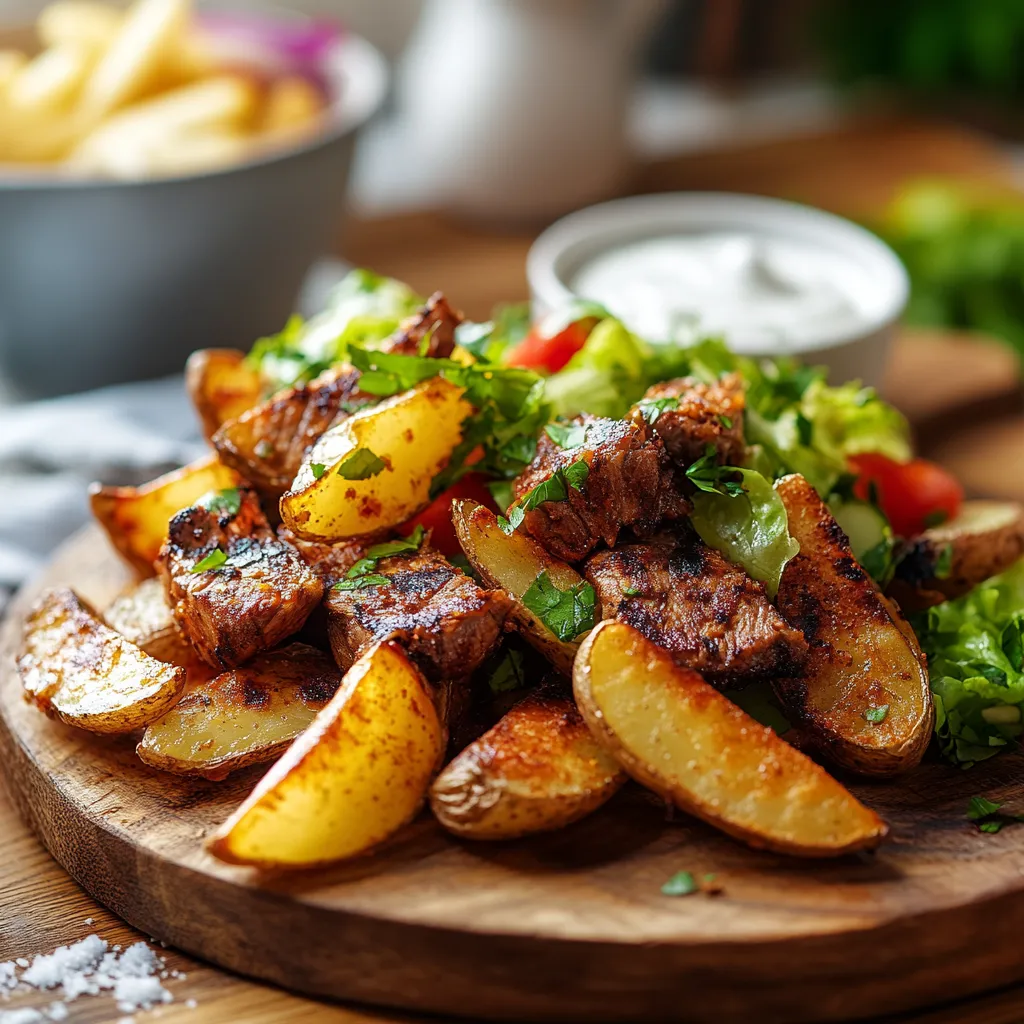 A plate of food with meat and potatoes.