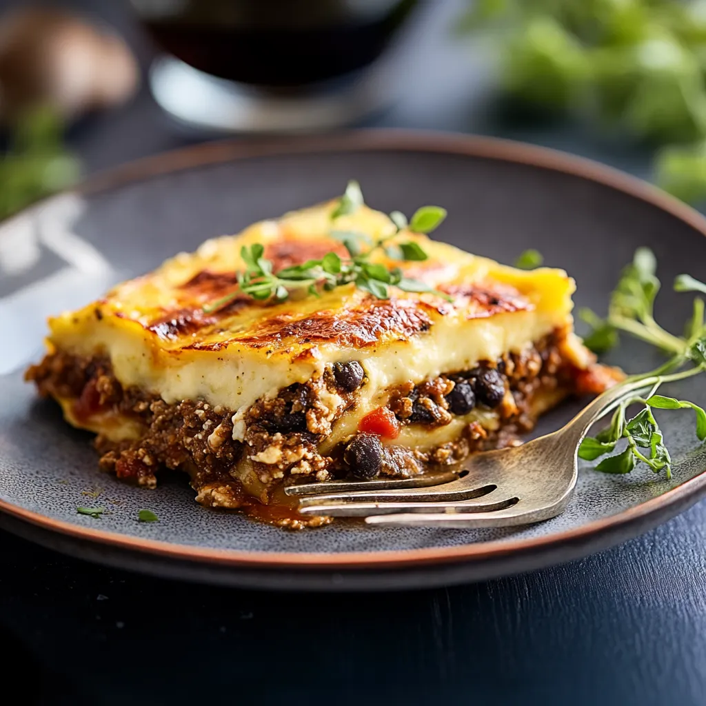 A slice of lasagna on a plate.