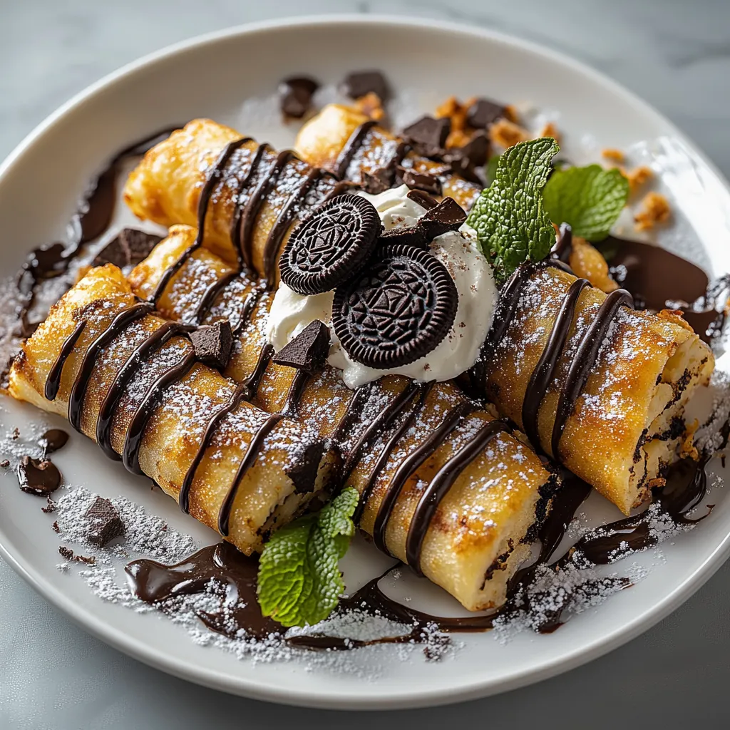 A plate of food with chocolate and white cream.