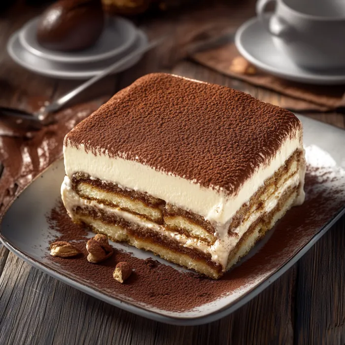A slice of cake on a plate.
