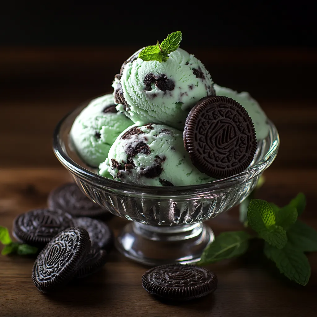 A bowl of ice cream with chocolate chips and a green mint leaf on top.
