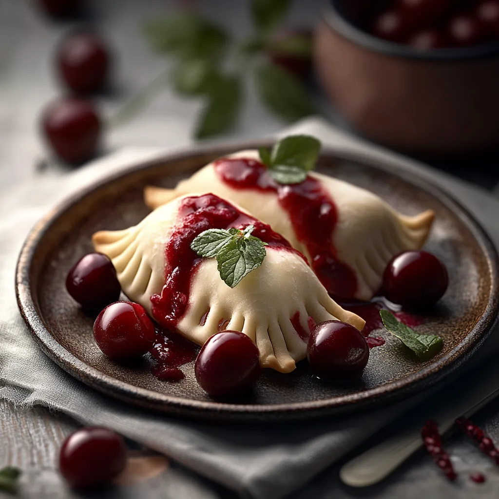 A plate of food with a red sauce on it.