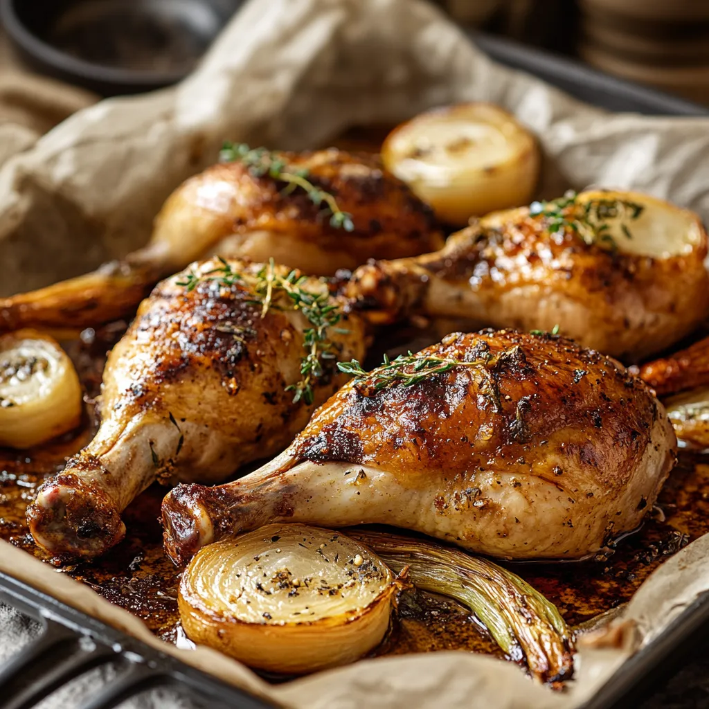 Chicken with onions and herbs.