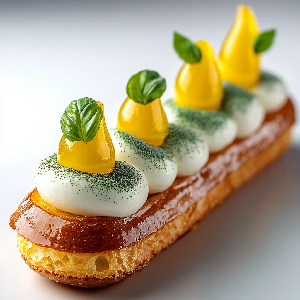 A pastry with a green leaf on top.